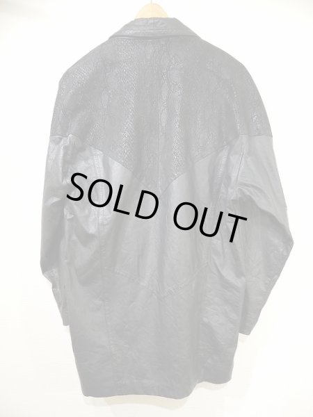 画像5: 80s ビンテージ G-III パイソン 切り替え デザイン レザー ロング テーラード ジャケット ユニセックス コート  (5)