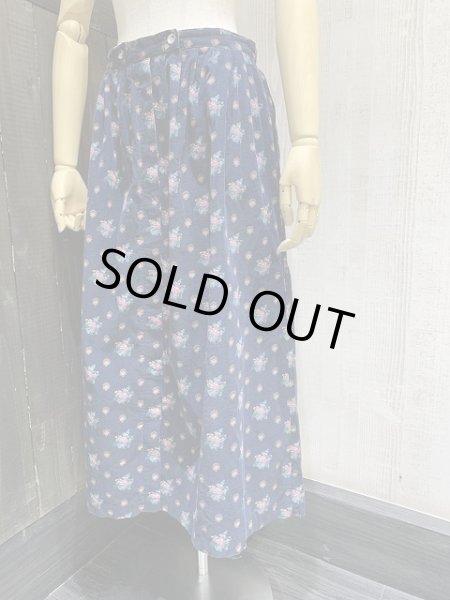 画像5: 80s Eddie Bauer エディー バウワー コーデュロイ 小花 柄 フライフロント 前開き ミモレ丈 フレア スカート  (5)