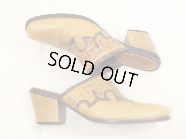 画像5: 90s SONORA レザー クラフト ウエスタン スタイル ミュール サボ  サンダル   (5)