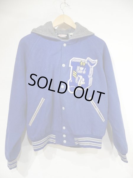 画像7: USA製 80s  ビンテージ NEFF フード付き セーラーカラー スタジャン バーシティ レターマン ジャケット (7)