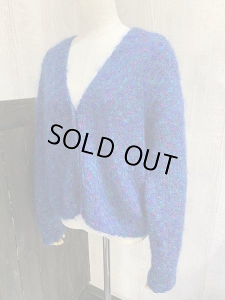 画像2: 90s OBR メリアス編み ショート丈 ミックスカラー モヘア ニット カーデ カーディガン (2)