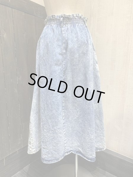 画像3: USA製 80s ビンテージ Vivaldi 前開き ケミカルウォッシュ デニム ロング フレア スカート (3)