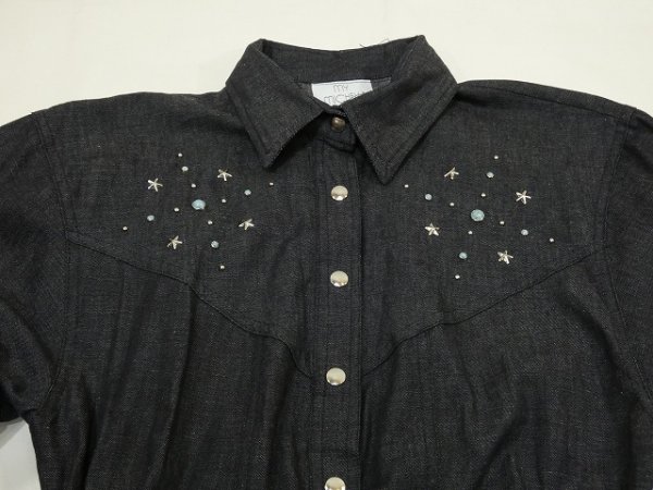 画像7: DEAD STOCK？ USA製 80s 90s MYMICHELLE スタッズ付き ウエスタン ブラック ダンガリー デニム ワンピース (7)