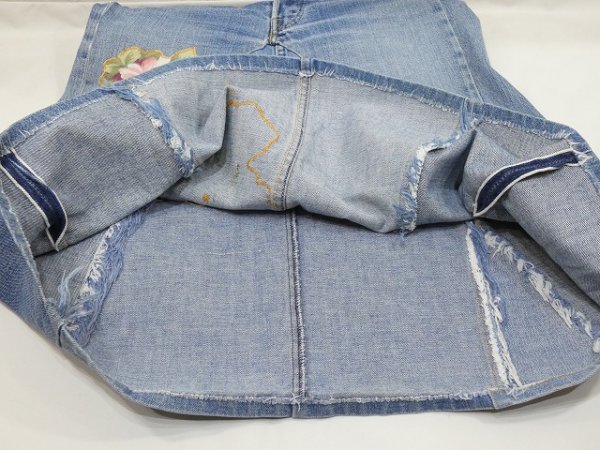 画像8: 70s ビンテージ Levi's 501 66 前期 シングルステッチ ヒッピー リメイク デニム スカート W27 (8)