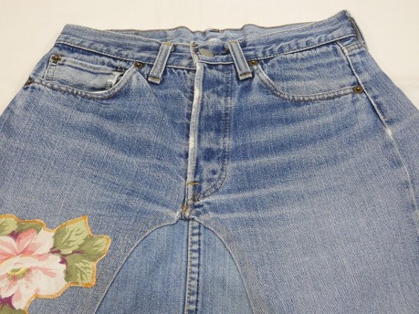 画像3: 70s ビンテージ Levi's 501 66 前期 シングルステッチ ヒッピー リメイク デニム スカート W27 (3)