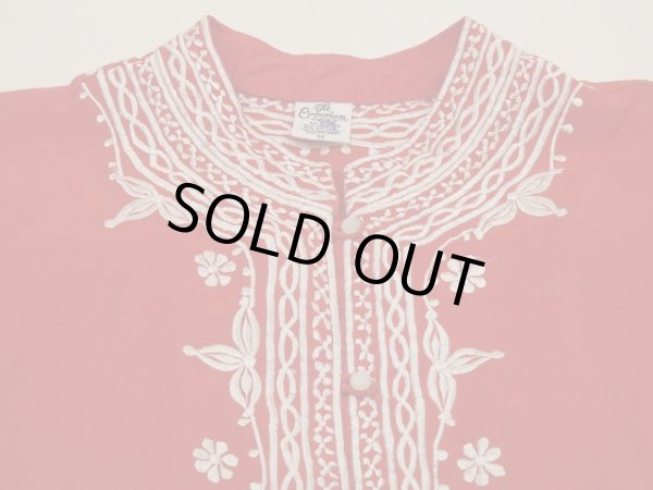 画像7: 70s ビンテージ The emporium バンドカラー オリエンタル エンブロイダリー 八分袖 刺繍 前開き チュニック  (7)