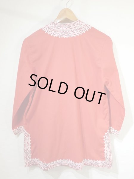 画像5: 70s ビンテージ The emporium バンドカラー オリエンタル エンブロイダリー 八分袖 刺繍 前開き チュニック  (5)