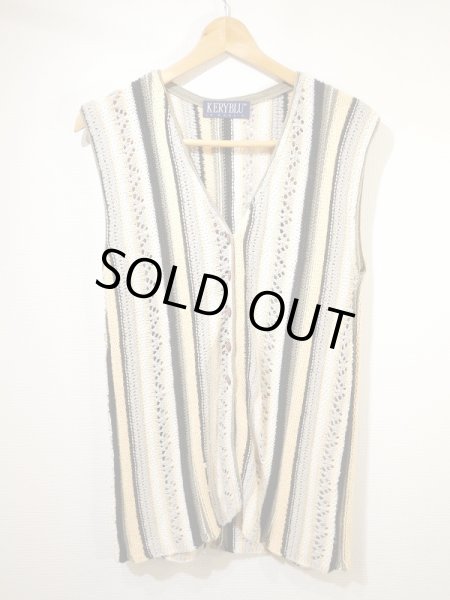 画像5: 90s 00s KERYBLU エンブロイダリー マルチボーダー コットン ニット ロング ベスト ジレ (5)