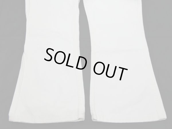 画像11: 70s ビンテージ 前ボタン フレア ベルボトム ホワイト デニム ヒップハング セーラー パンツ (11)