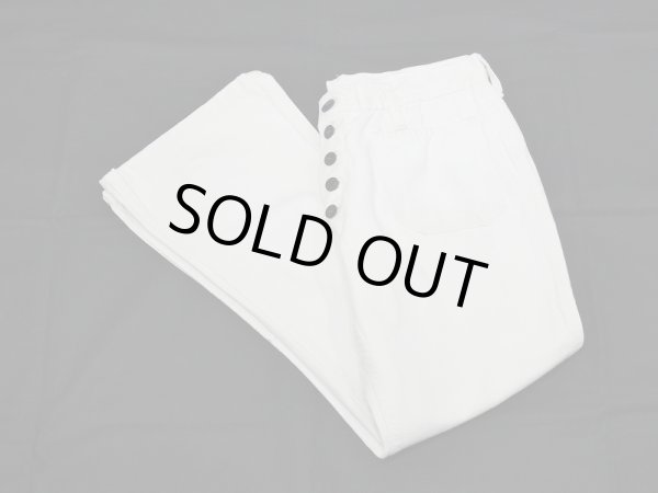 画像6: 70s ビンテージ 前ボタン フレア ベルボトム ホワイト デニム ヒップハング セーラー パンツ (6)