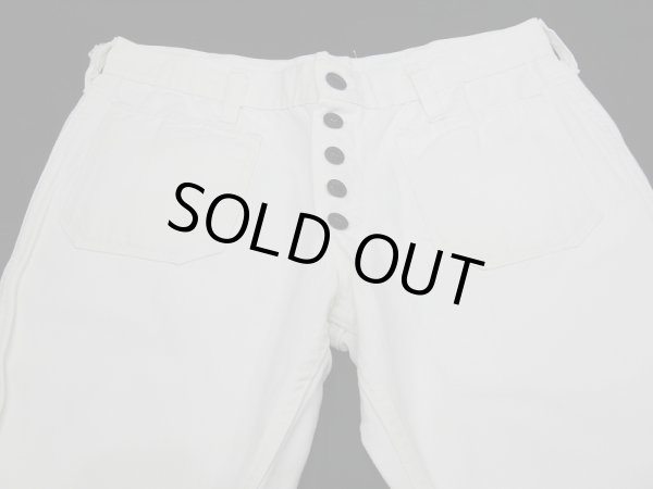 画像7: 70s ビンテージ 前ボタン フレア ベルボトム ホワイト デニム ヒップハング セーラー パンツ (7)