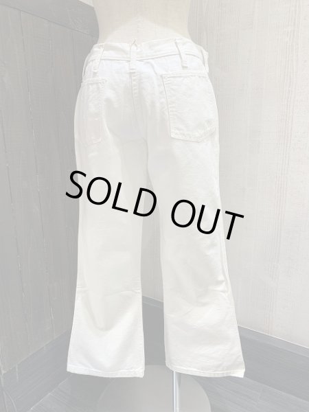 画像3: 70s ビンテージ 前ボタン フレア ベルボトム ホワイト デニム ヒップハング セーラー パンツ (3)