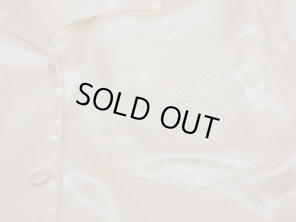 画像7: 80s 90s Manic Ellyse オープンカラー エンブレム 刺繍 パジャマ スリーピング シャツ ロング ブラウス (7)