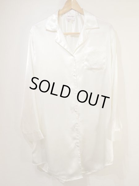 画像3: 80s 90s Manic Ellyse オープンカラー エンブレム 刺繍 パジャマ スリーピング シャツ ロング ブラウス (3)