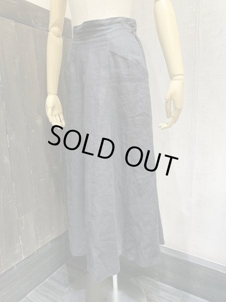 画像3: USA製 80s 90s ビンテージ ブラック 黒 リネン混 ？ ヨークウエスト ロング フレア スカート (3)