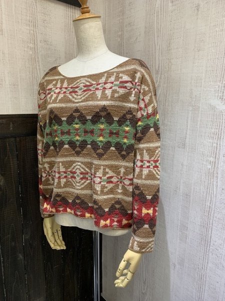 画像2: ラルフ ローレン DENIM&SUPPLY RALPH LAUREN  ネイティブ柄 ショート クロップド 丈 コットン ニット (2)