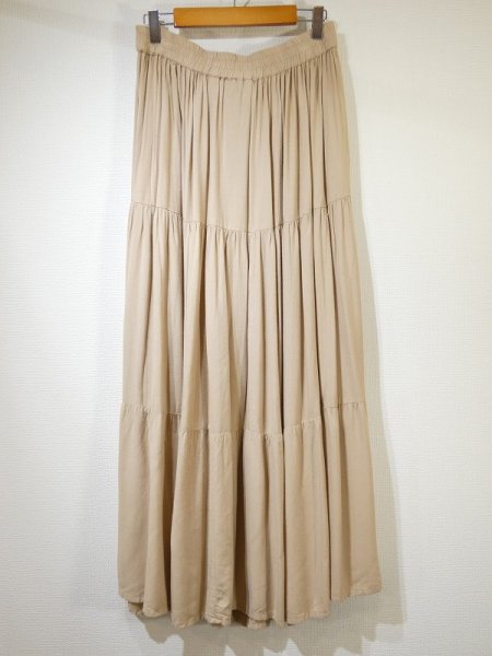 画像6: 90s CRAZY COWGIRL  コンチョボタン  ウエスト ゴム レーヨン ティアード ロング マキシ スカート (6)