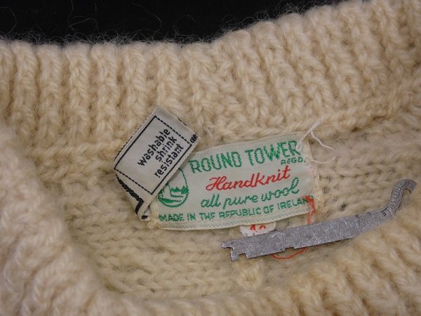 画像7: IRELAND製 60s 70s ビンテージ ROUND TOWER ケーブル編み アラン フィッシャーマン ニット セーター (7)