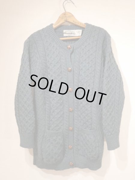 画像5: DEAD STOCK アイルランド製  aran crafts エメラルドグリーン ミックスカラー アラン フィッシャーマン  ニット カーディガン カーデ (5)