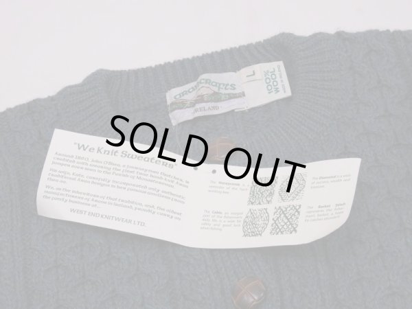 画像11: DEAD STOCK アイルランド製  aran crafts エメラルドグリーン ミックスカラー アラン フィッシャーマン  ニット カーディガン カーデ (11)