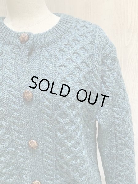 画像4: DEAD STOCK アイルランド製  aran crafts エメラルドグリーン ミックスカラー アラン フィッシャーマン  ニット カーディガン カーデ (4)