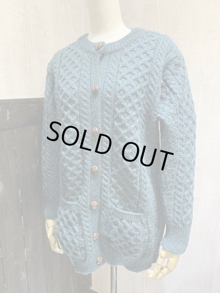 画像2: DEAD STOCK アイルランド製  aran crafts エメラルドグリーン ミックスカラー アラン フィッシャーマン  ニット カーディガン カーデ (2)