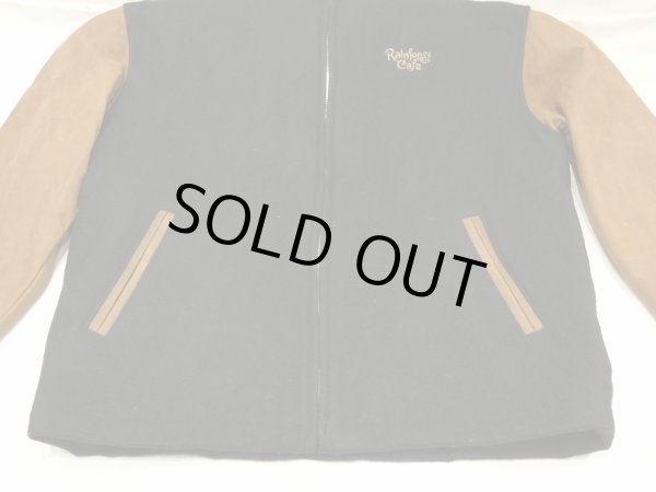 画像9: DEAD STOCK 90s Rain Forest Cafe スーベニア レザー  ウール バイカラー ジャケット スタジアム ジャンパー スタジャン (9)