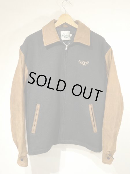 画像4: DEAD STOCK 90s Rain Forest Cafe スーベニア レザー  ウール バイカラー ジャケット スタジアム ジャンパー スタジャン (4)