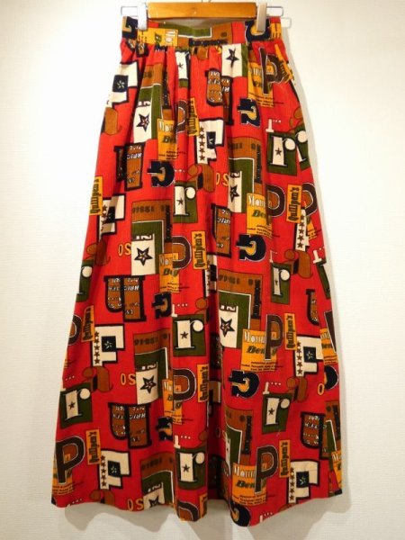 画像7: 60s 70s ビンテージ UNKNOWN ホームメイド レトロ ポップ 総柄 ロング スカート XS 小さめサイズ (7)