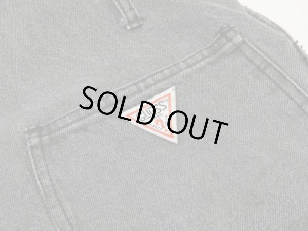 画像17: 80s 90s ビンテージ GUESS ツータック テーパード ブラック デニム オーバーオール サロペット (17)