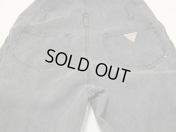 画像16: 80s 90s ビンテージ GUESS ツータック テーパード ブラック デニム オーバーオール サロペット (16)