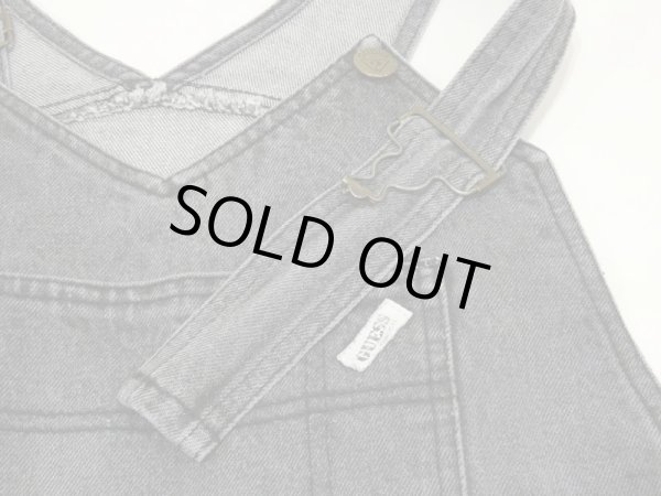 画像7: 80s 90s ビンテージ GUESS ツータック テーパード ブラック デニム オーバーオール サロペット (7)