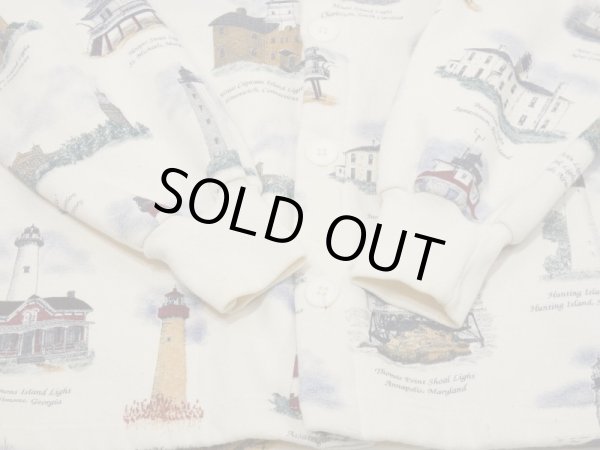 画像11: USA製 90s ARTUNLIMITED SPORTSWEAR  灯台 アート プリント スウェット カーディガン ガウン ジャケット (11)