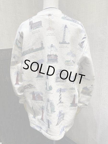 画像3: USA製 90s ARTUNLIMITED SPORTSWEAR  灯台 アート プリント スウェット カーディガン ガウン ジャケット (3)