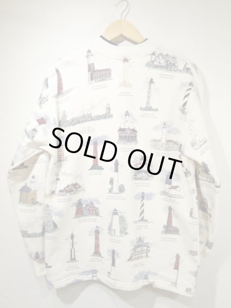 画像5: USA製 90s ARTUNLIMITED SPORTSWEAR  灯台 アート プリント スウェット カーディガン ガウン ジャケット (5)