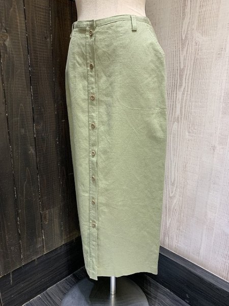 画像2: 90s ビンテージ Lizsport リネン コットン ピスタチオグリーン  前開き タイト スカート (2)