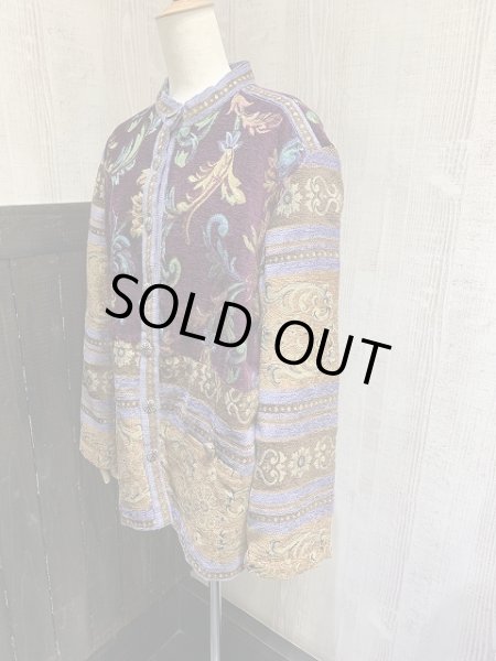 画像2: 90s ビンテージ SAGHARBOR バンドカラー オリエンタル ボタニカル ゴブラン織り ラグ ジャケット (2)