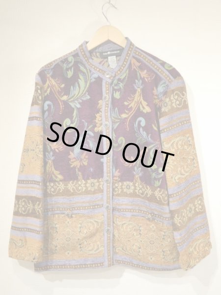 画像4: 90s ビンテージ SAGHARBOR バンドカラー オリエンタル ボタニカル ゴブラン織り ラグ ジャケット (4)