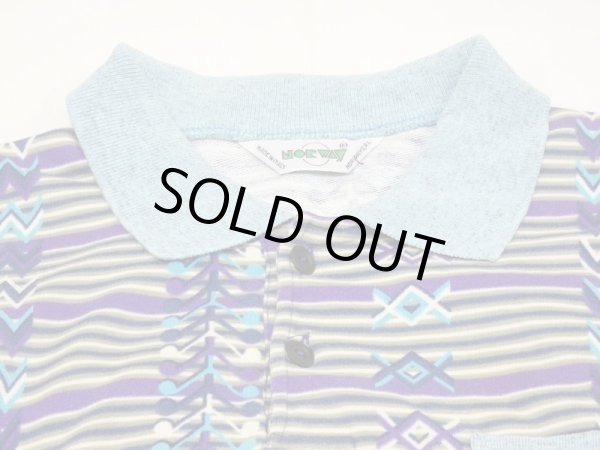 画像6: ITALY製 90s ユーロビンテージ NORWAY 幾何学模様 エスニック 総柄 ショート クロップド 丈 ポロシャツ  (6)