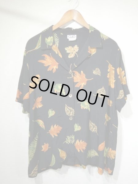 画像4: USA製 80s 90s CLIO リーフ レオパード ブラック レーヨン オープンカラー S/S シャツ  柄シャツ  (4)