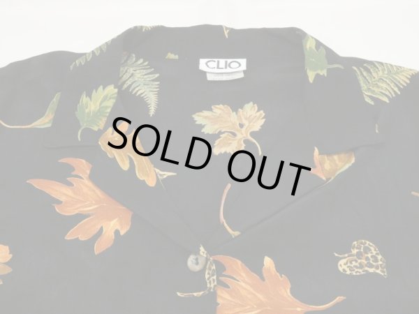 画像8: USA製 80s 90s CLIO リーフ レオパード ブラック レーヨン オープンカラー S/S シャツ  柄シャツ  (8)