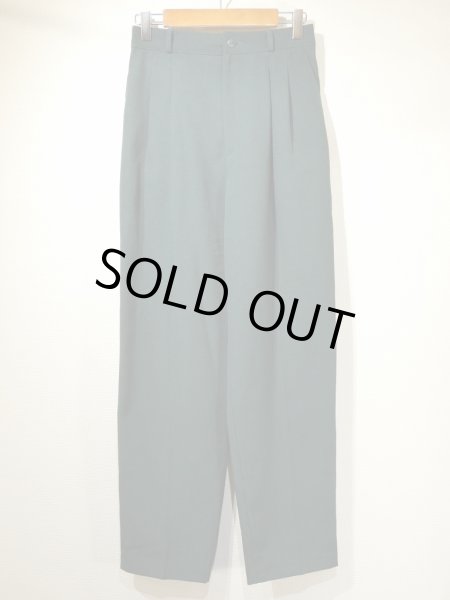 画像4: 90s FUNDAMENTAL THINGS ダークグリーン ツータック テーパード スラックス カラー パンツ (4)