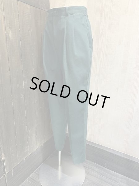 画像2: 90s FUNDAMENTAL THINGS ダークグリーン ツータック テーパード スラックス カラー パンツ (2)