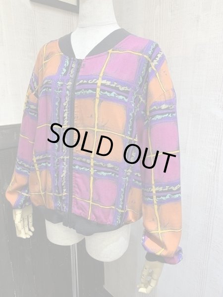 画像2: USA製 80s 90s ESSAY BY SHARON ANTHONY 総柄 レーヨン ショート クロップド 丈 短丈 デザイン ブルゾン ジャケット (2)