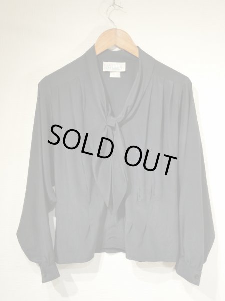 画像4: USA製 80s 90s Liz Baker タック シルエット リボンカラー スカーフカラーデザイン  ブラック ブラウス (4)