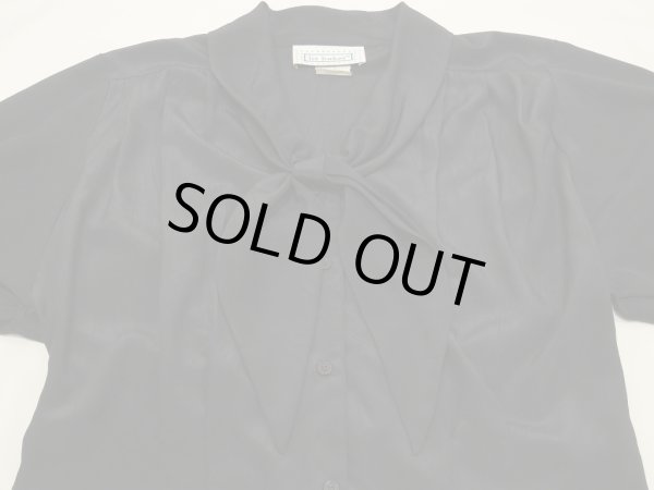 画像8: USA製 80s 90s Liz Baker タック シルエット リボンカラー スカーフカラーデザイン  ブラック ブラウス (8)