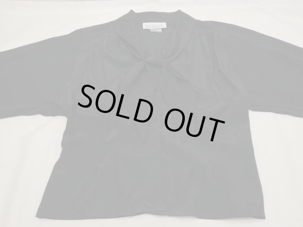 画像10: USA製 80s 90s Liz Baker タック シルエット リボンカラー スカーフカラーデザイン  ブラック ブラウス (10)