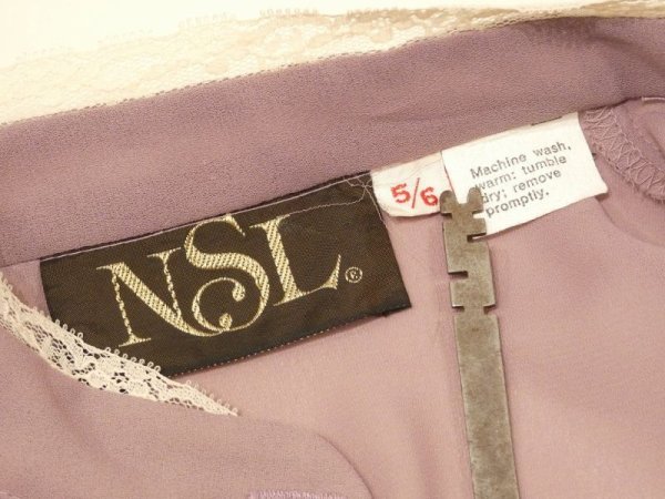 画像6: 70s ビンテージ NSL マオカラー レース フリル ラベンダー ブラウス (6)
