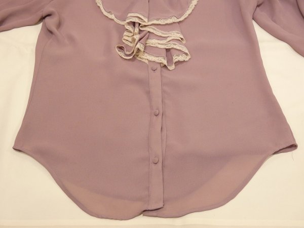 画像10: 70s ビンテージ NSL マオカラー レース フリル ラベンダー ブラウス (10)