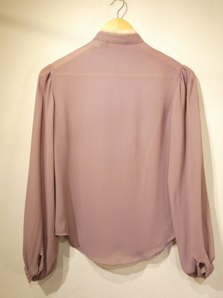 画像5: 70s ビンテージ NSL マオカラー レース フリル ラベンダー ブラウス (5)